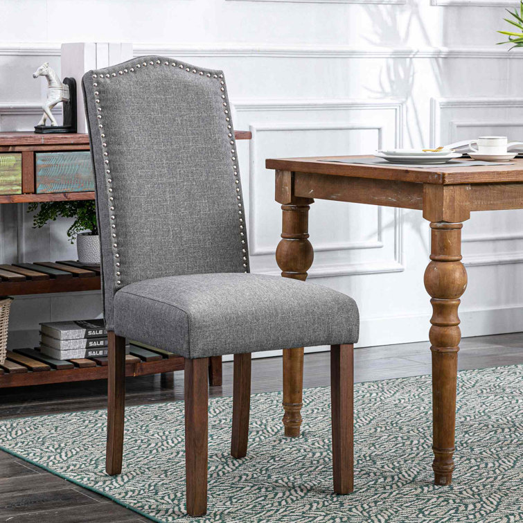 Upholstered Fabric Nailhead Trim Wood Dining Chairs Side Chair